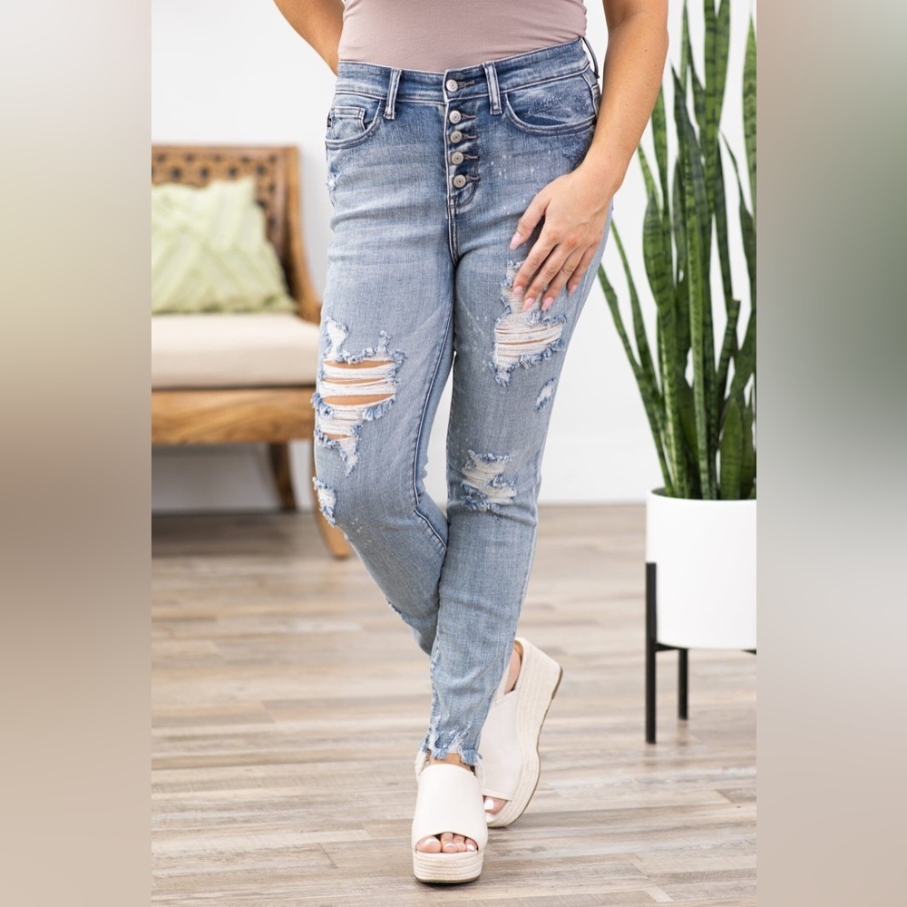 Judy Blue High Rise Button Fly Bleach Splatter Skinny Jeans